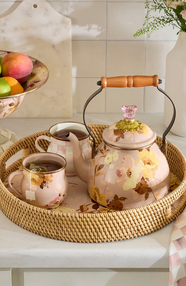 MACKENZIE CHILDS Wild Rose Mauve Enameled Steel & Rattan Tray, Alternate, color, Mauve