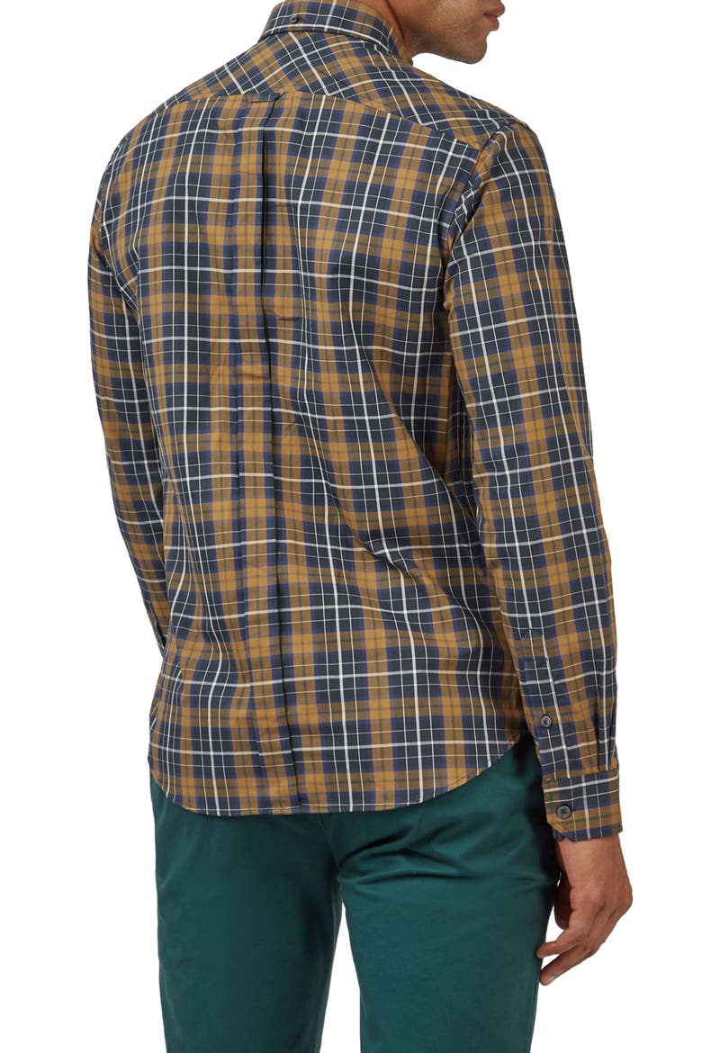 Check Cotton Button-Down Shirt, Alternate, color, BRONZE