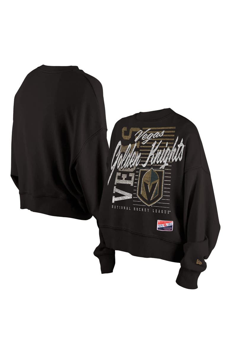 New Era Women's New Era Black Vegas Golden Knights Oversized Throwback Mineral Wash Sweatshirt, Main, color, 
