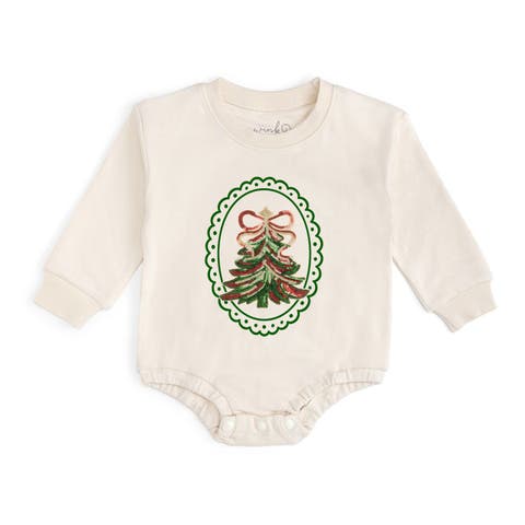 Sequin Christmas Tree Patch Long Sleeve Romper (Baby)