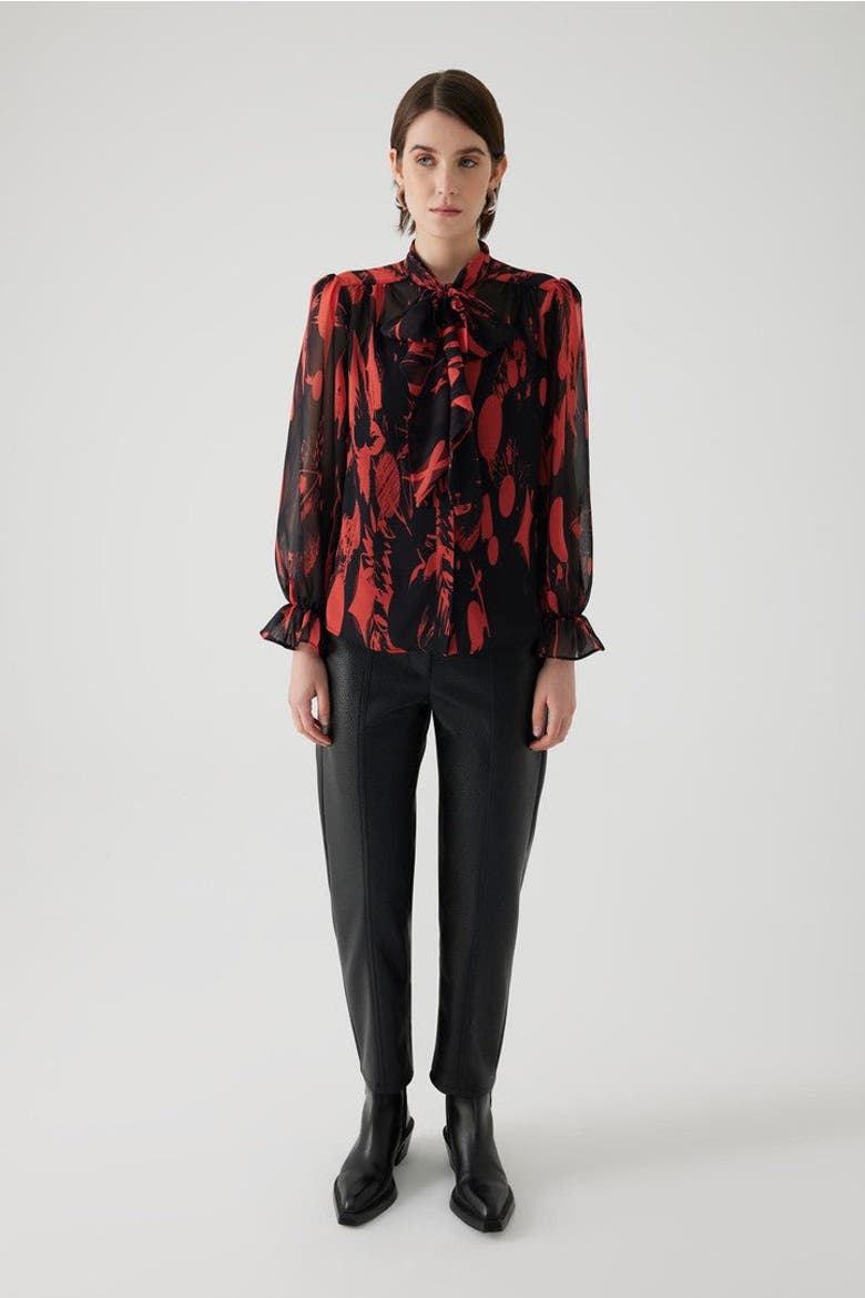 Agatha Sheer Chiffon Shirt, Alternate, color, RED-BLACK