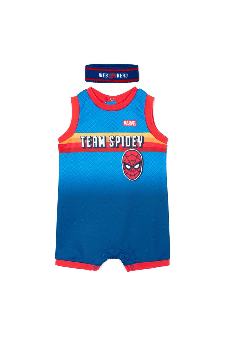 Spider-Man Basketball Romper and Headband Set, Main, color, Spider Man Navy Blue