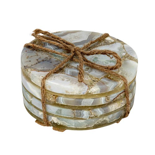 Storied Home Round Agate Coasters, Multicolor, Set Of 4 In White
