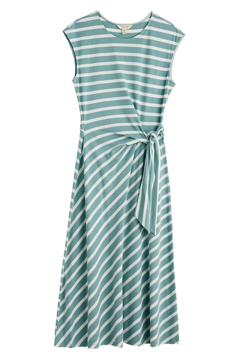 Fettling Stripe Tie Waist Jersey Midi Dress, Alternate, color, FALMOUTH MINI CORNISH SARDINE CHALK