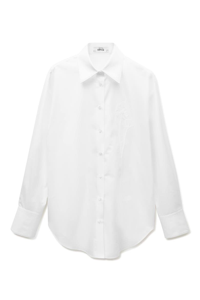 Oversize Embroidered Poplin Button-Up Shirt, Alternate, color, OFF WHITE
