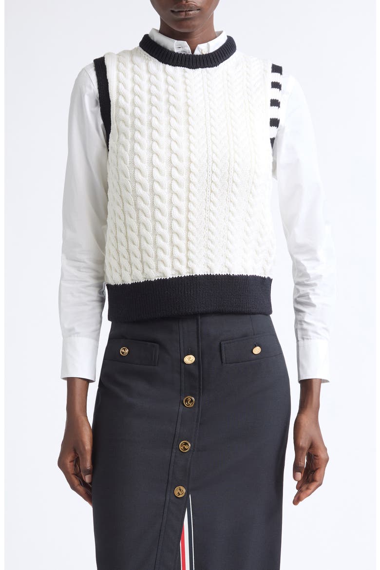 Aran Cable Merino Wool Shell Top, Main, color, WHITE