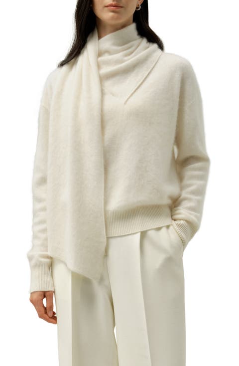 Draped Scarf Brushed Cashmere Sweater