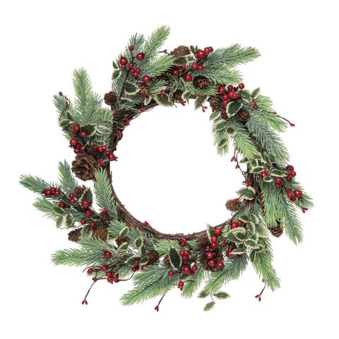 Metal multicolored Christmas fir and berry wreath
