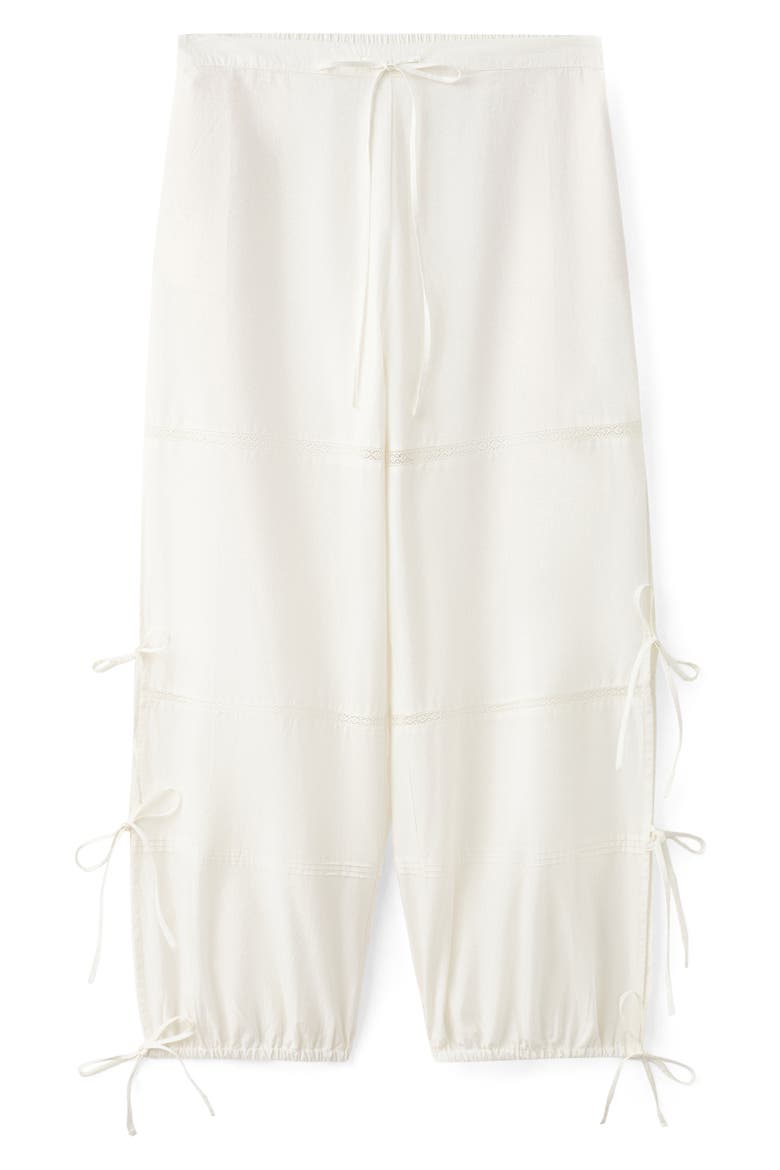 Lace & Bow Detail Cotton Pants, Alternate, color, IVORY WHITE