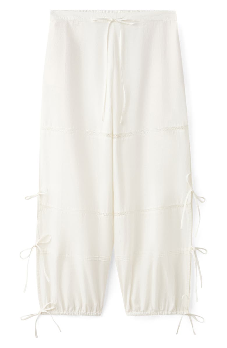 MANGO Lace & Bow Detail Cotton Pants, Alternate, color, Ivory White