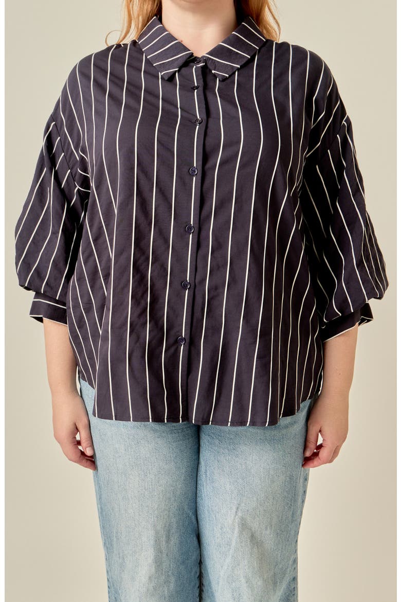 Striped Balloon Sleeve Shirt, Alternate, color, NAVY/ WHITE