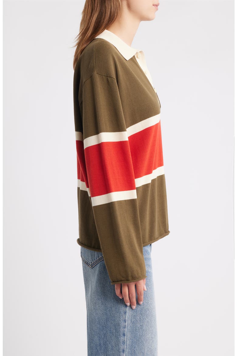 The Rugby Stripe Sweater, Alternate, color, ARMY W/ HOT RED STRIPE