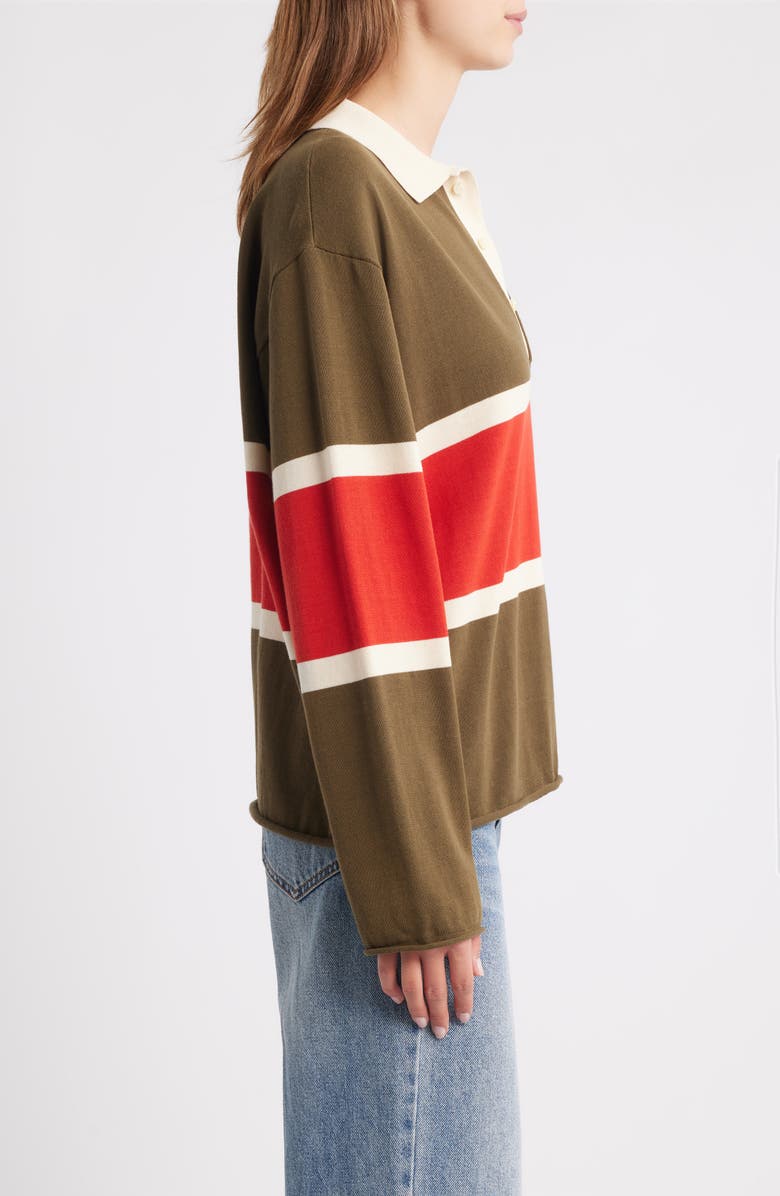 THE GREAT. The Rugby Stripe Sweater, Alternate, color, Army W/ Hot Red Stripe