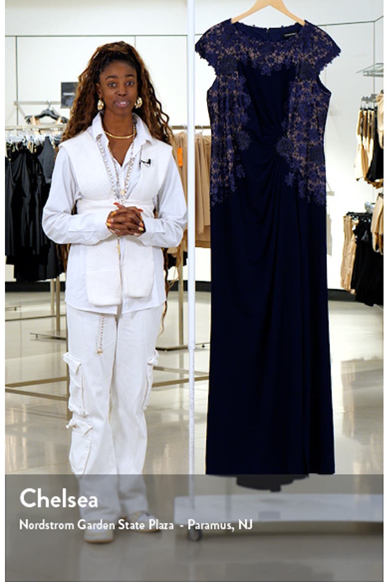 Embroidered Side Ruched Cap Sleeve Gown video