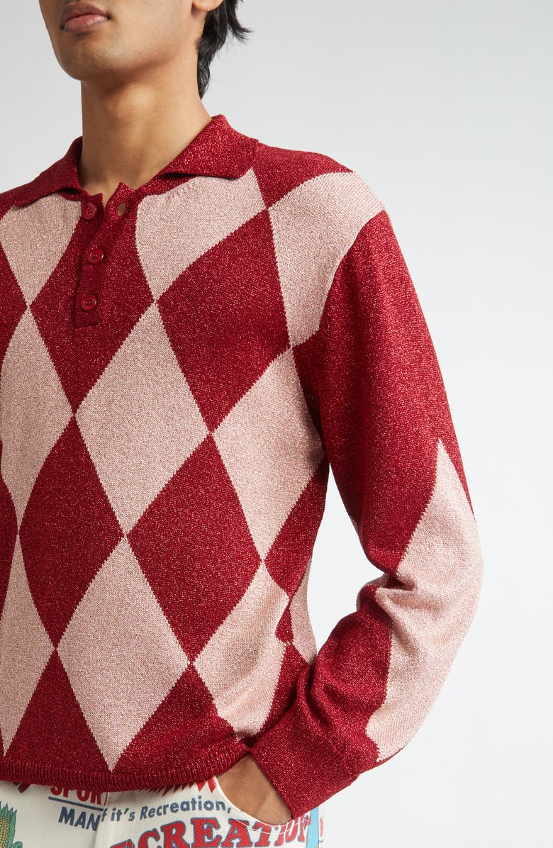 Bode Jockey Metallic Argyle Polo, Alternate, color, Pink Multi