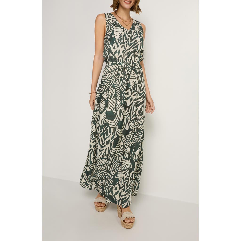 LASCANA Flowy V-Neck Maxi Dress in Green Ivory at Nordstrom, Size 12