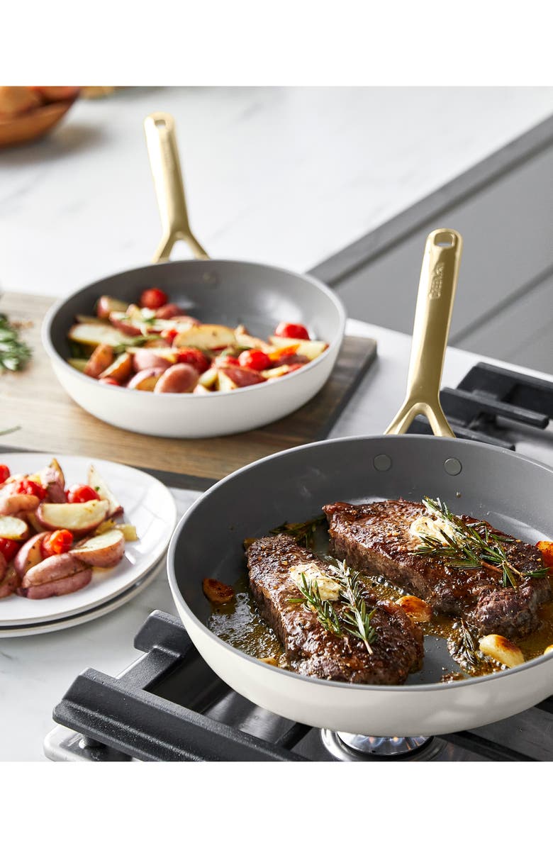 GreenPan GP5 Set of 2 Stainless Steel Nonstick Frying Pans, Alternate, color, Cream