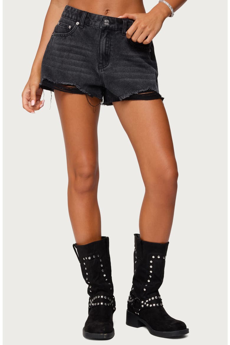 Fern Cutoff Denim Shorts, Main, color, BLACK