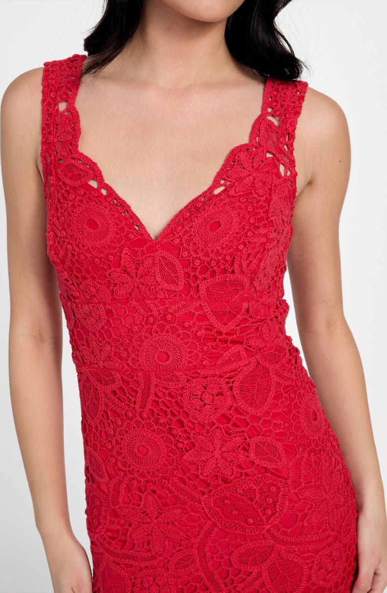 GUESS Rosalia Floral Lace Midi Dress, Alternate, color, Siren Red Multi