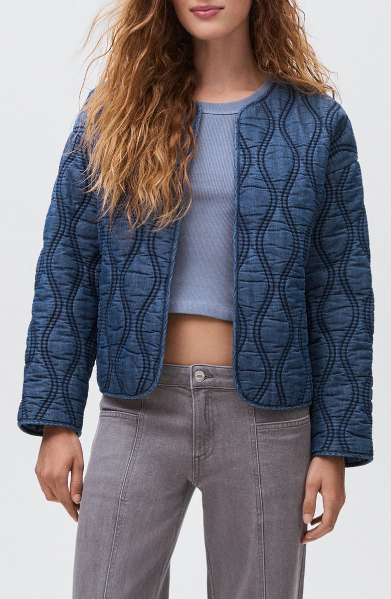 MANGO TEEN Padded Denim Liner Jacket, Main, color, Dark Blue