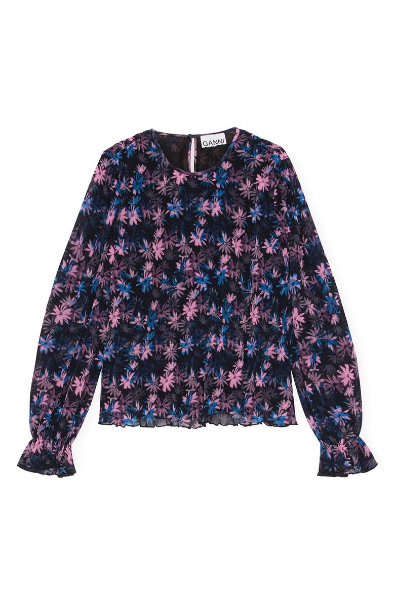 Ganni Pleated Georgette Long Sleeve Blouse, Main, color,
