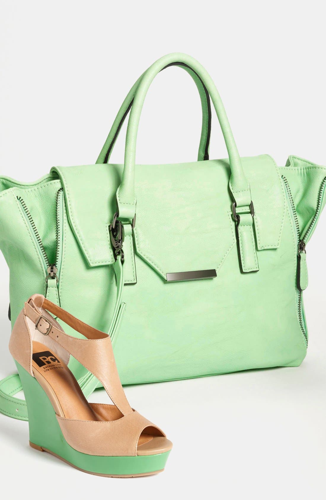 Faux Leather Satchel, Alternate, color, MINT
