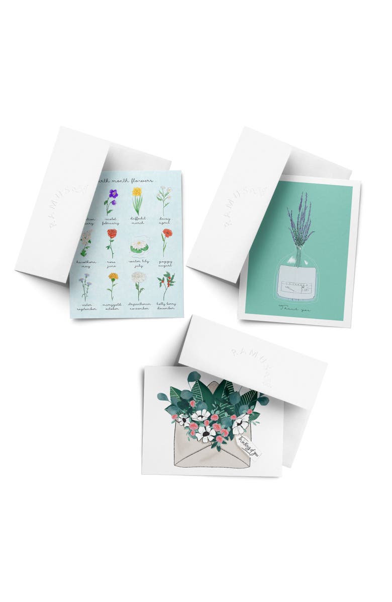 Ramus & Co Everyday Assorted Greeting Card Pack (3ct) "Birth Flowers, Envelope, Glass Jar", Main, color, Multi-Pack