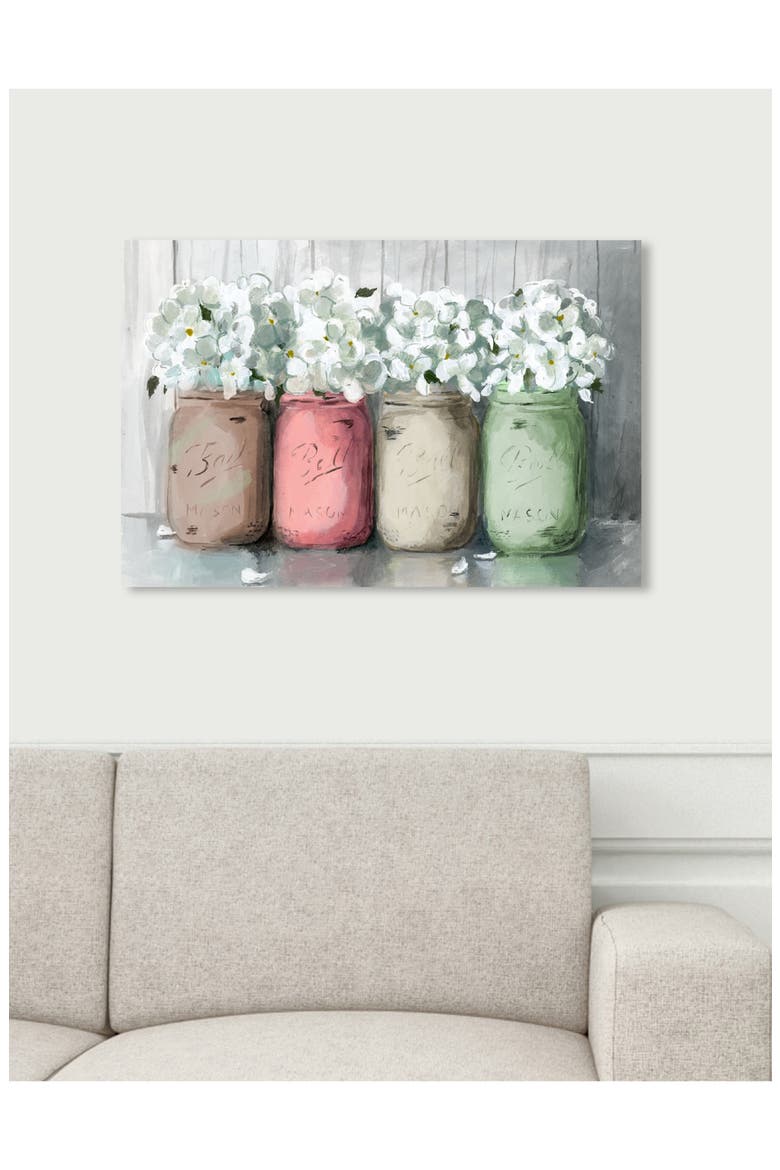 Mason Jar Muted Canvas Wall Art, Alternate, color, PINK GREEN WHITE BROWN