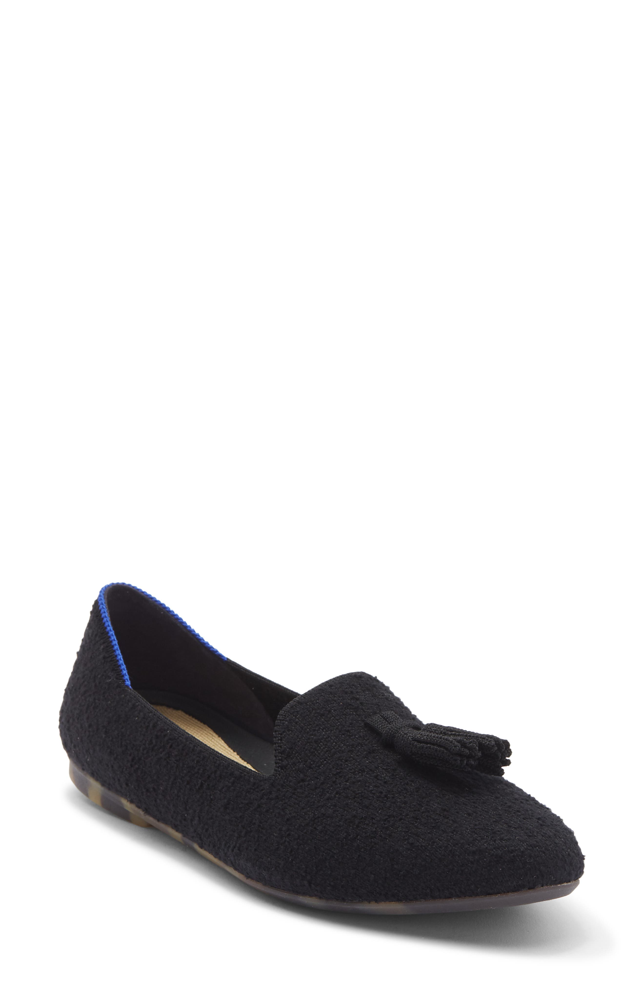 Almond Toe Tassel Flat, Main, color, BLACK BOUCLE