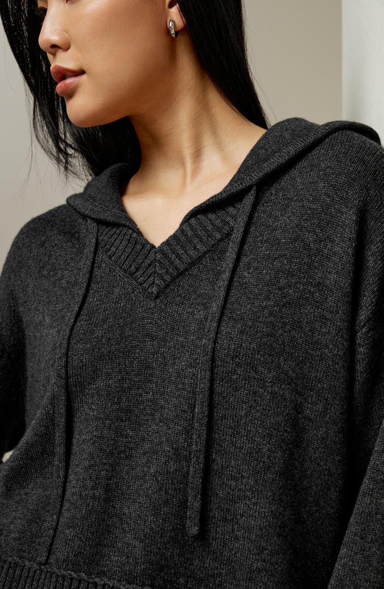 Lilysilk Women's V Neck Wool-Cashmere Blend Hoodie, Alternate, color, Dark Gray