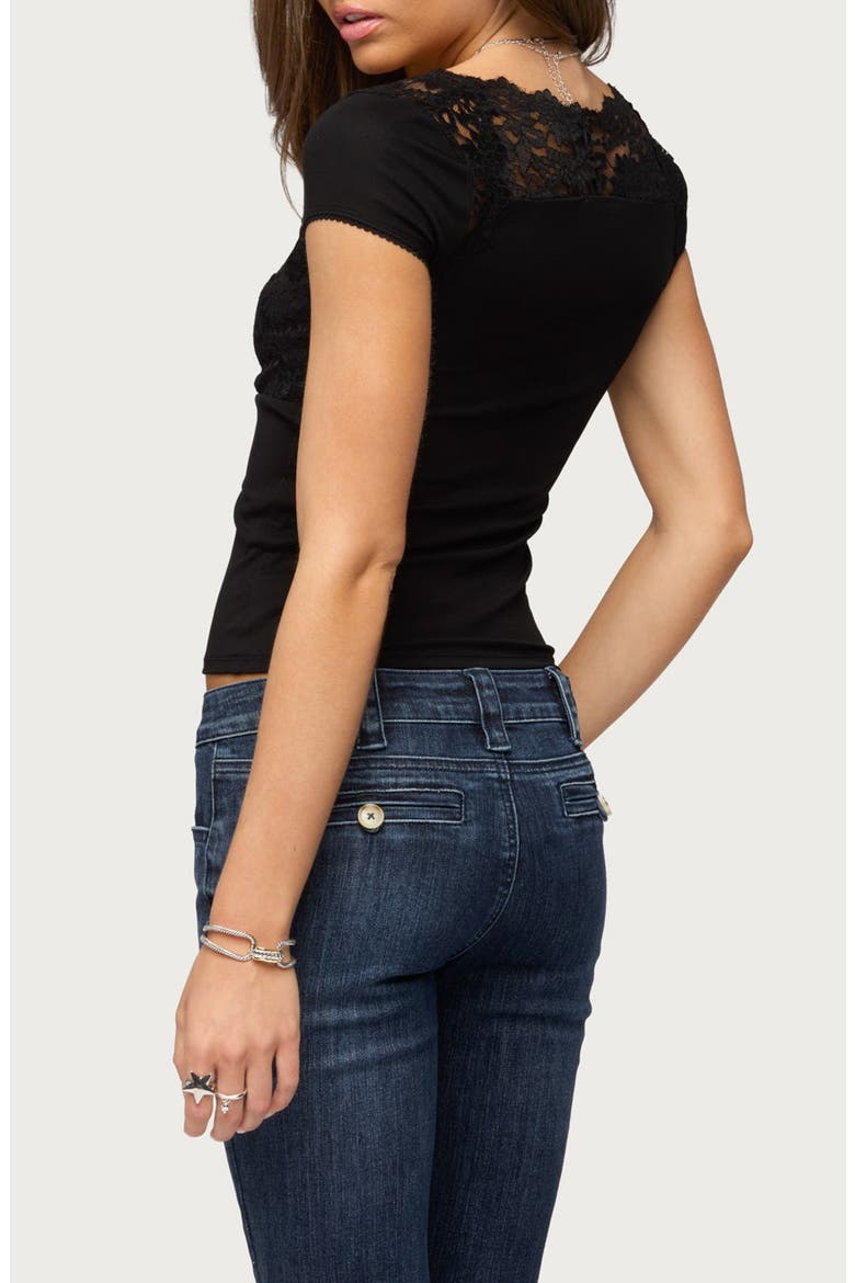 Nellwyn Lace Trim Crop Top, Alternate, color, BLACK