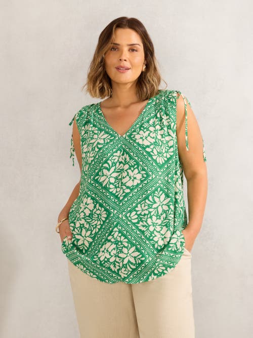 Live Unlimited Drawstring Printed Top In Green