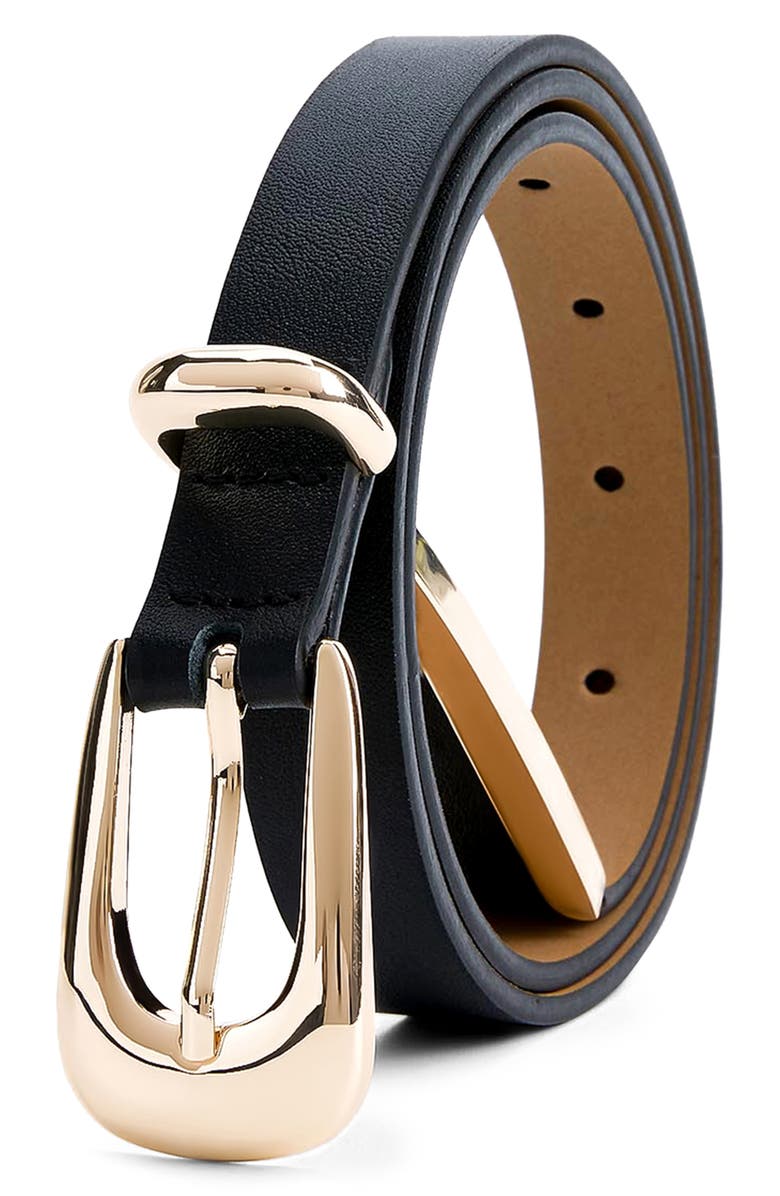 Ettika Liquid Metal Western Buckle Belt, Alternate, color, Black