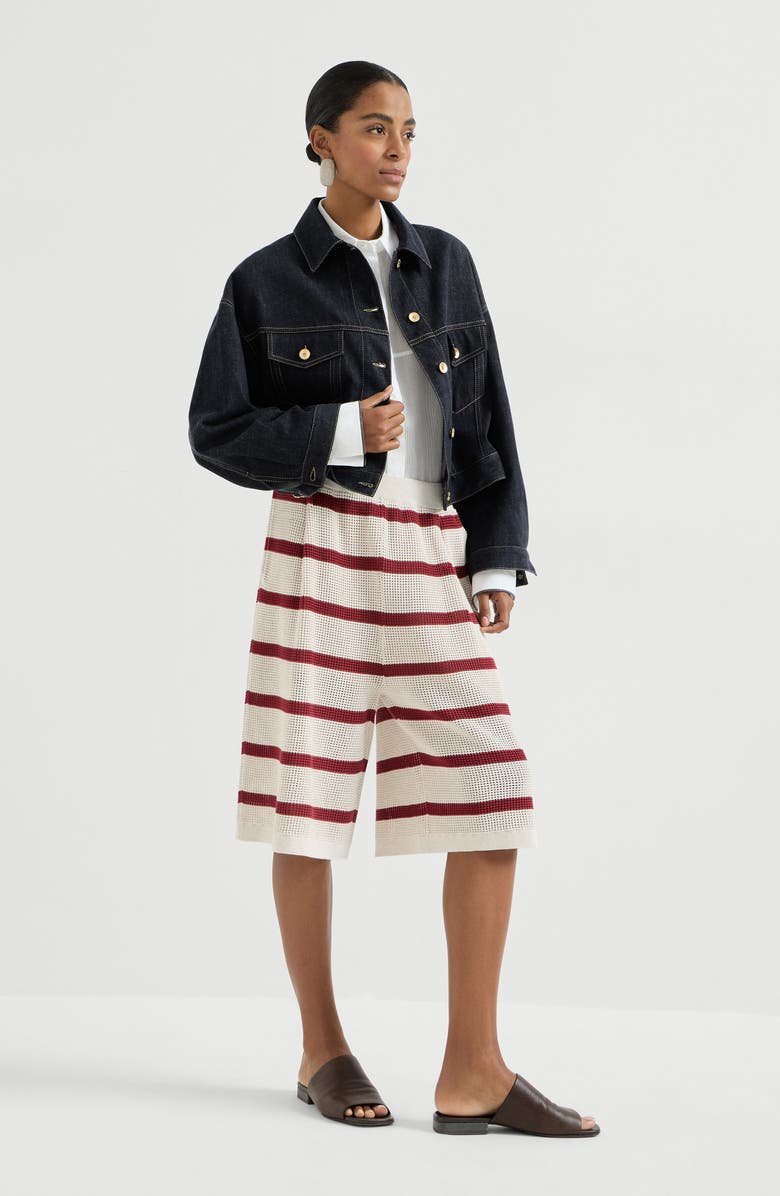 Brunello Cucinelli Cotton net knit Bermuda shorts, Alternate, color, Bordeaux