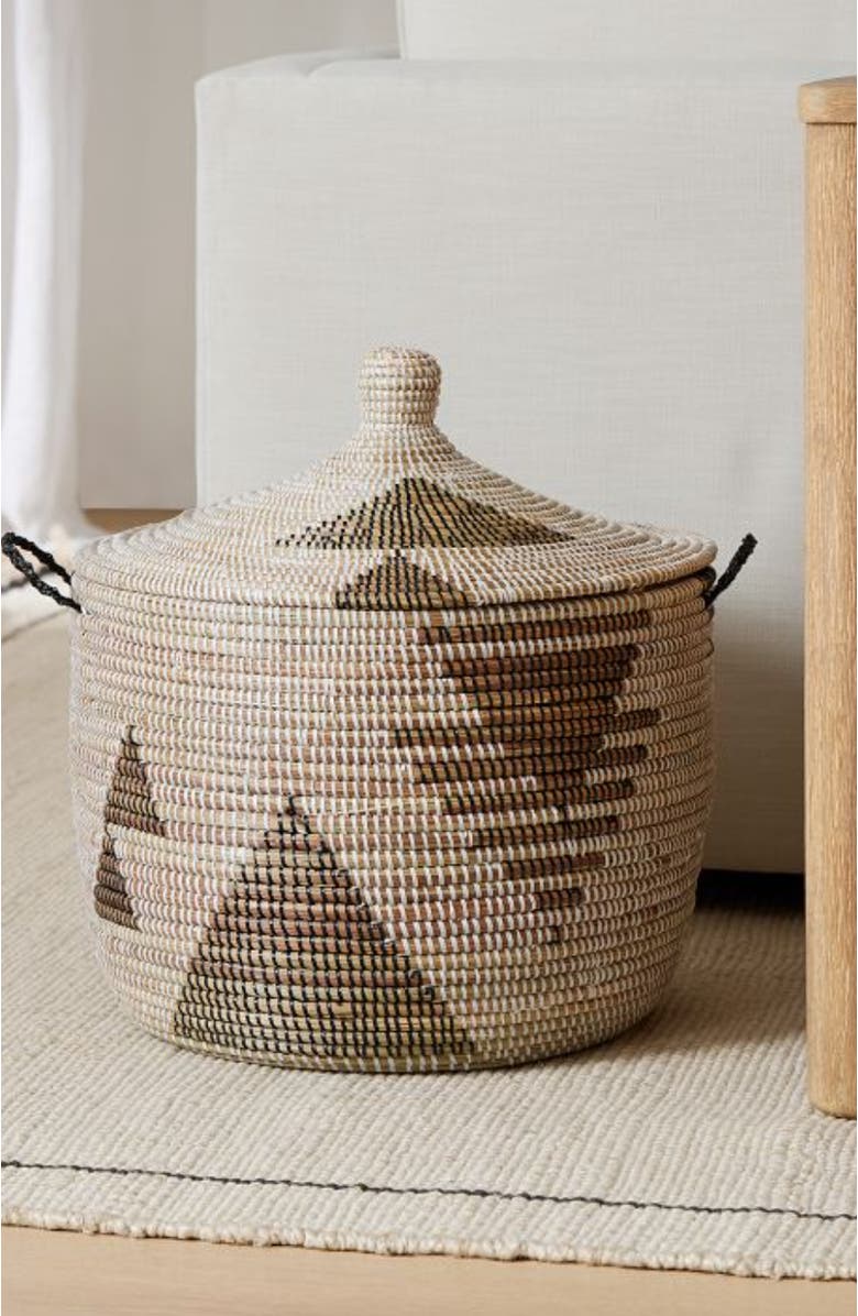 Mbare Dou Lid Storage Basket Graphic Print Low Storage, Alternate, color, Black And White