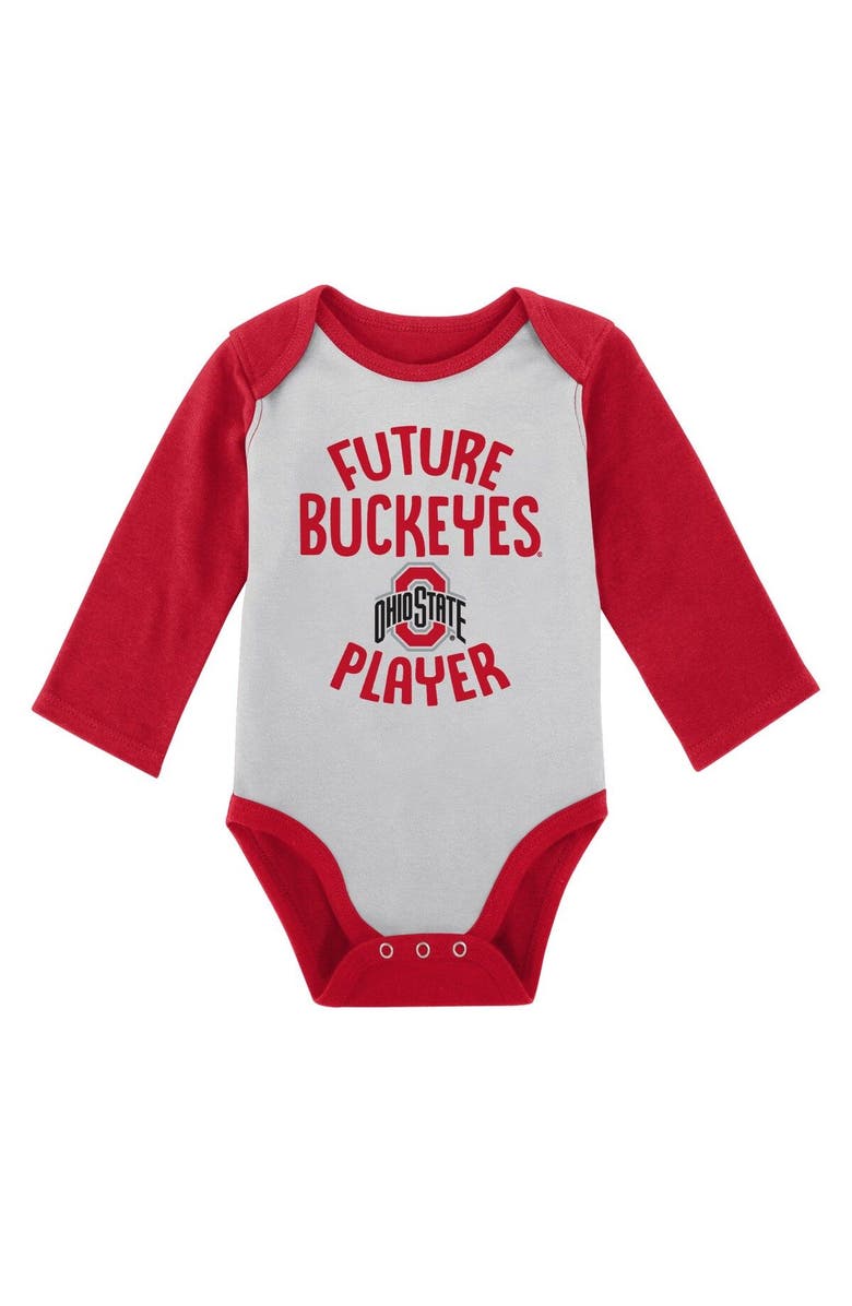 Outerstuff Newborn & Infant White/Gray Ohio State Buckeyes 2-Pack Play Time Long Sleeve Bodysuit Set, Alternate, color, White