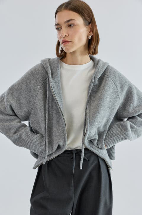 Wool Hoodie Zip Up Sweater
