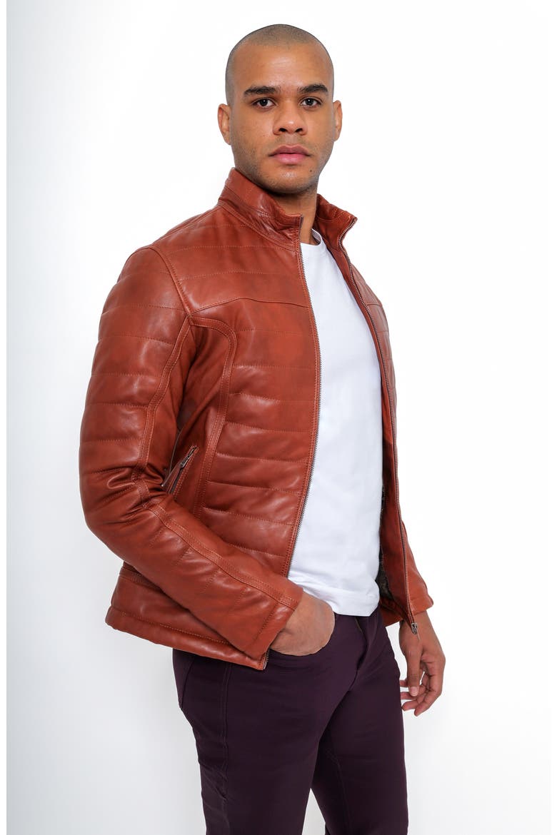 Quilted Leather Jacket, Alternate, color, TOBACCO