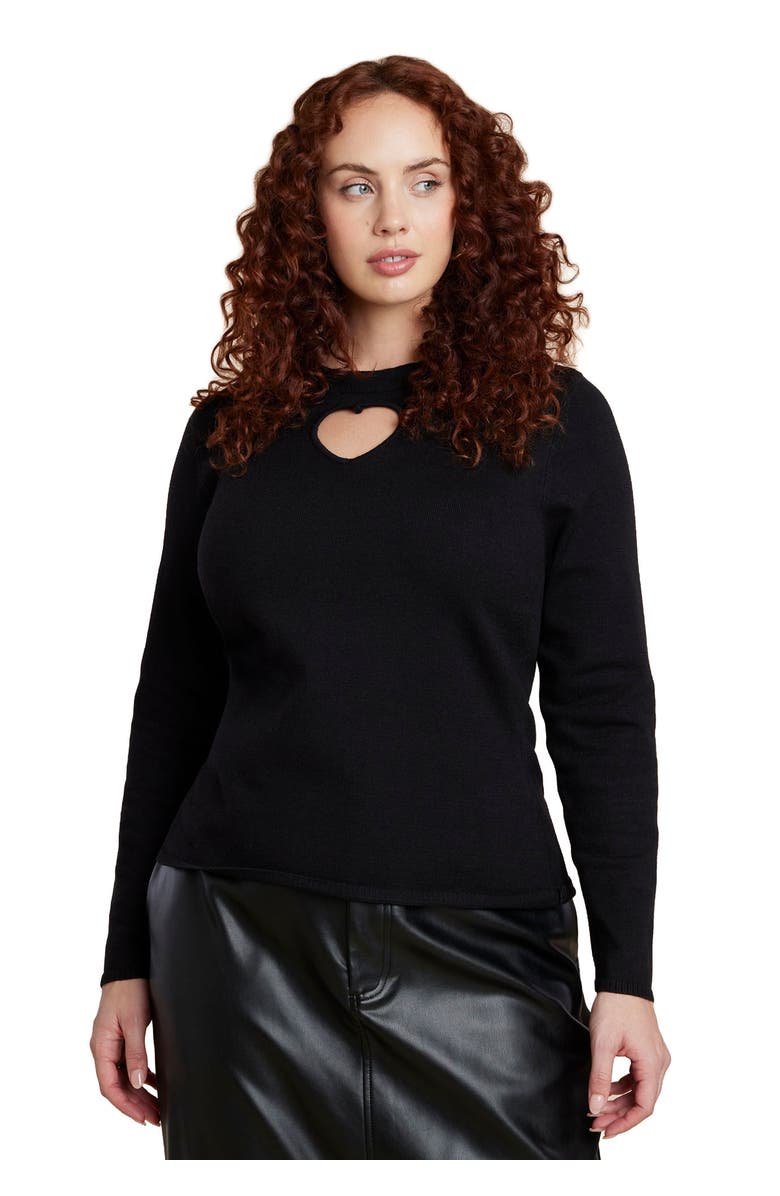 ELOQUII Heart Cut Out Sweater, Main, color, Black Onyx