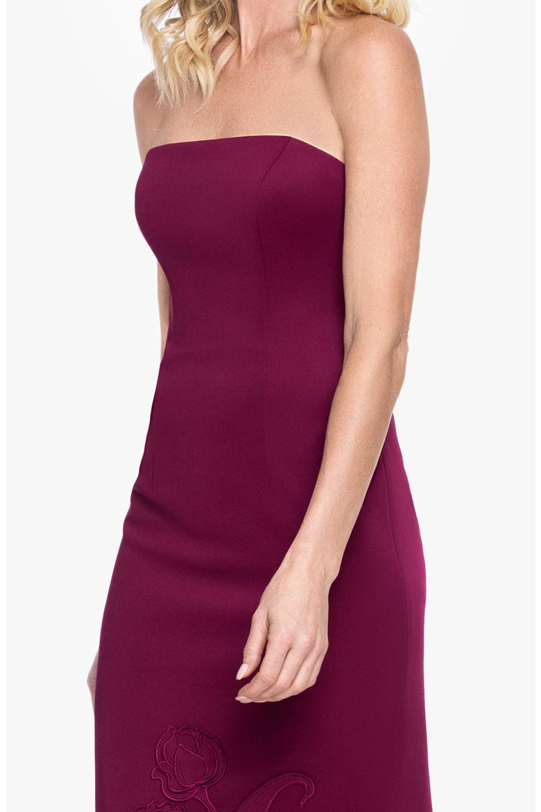Laser Cut Strapless Scuba Gown, Alternate, color, WINE