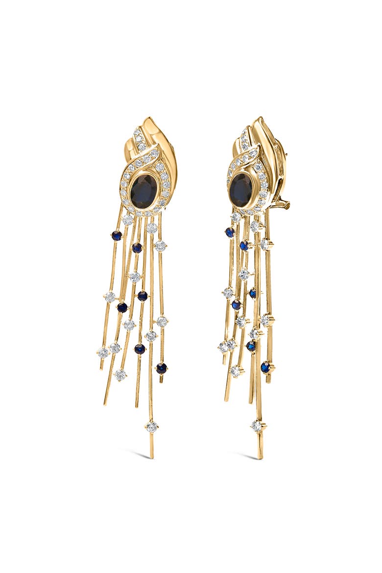 14K Yellow Gold 1.0 Cttw Diamond and Blue Sapphire Chandelier Earrings, Alternate, color, Yellow