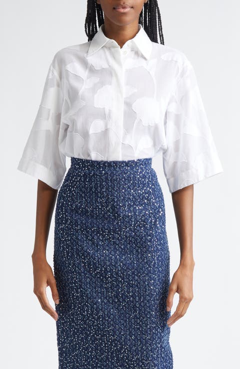 Floral Cotton Jacquard Button-Up Shirt