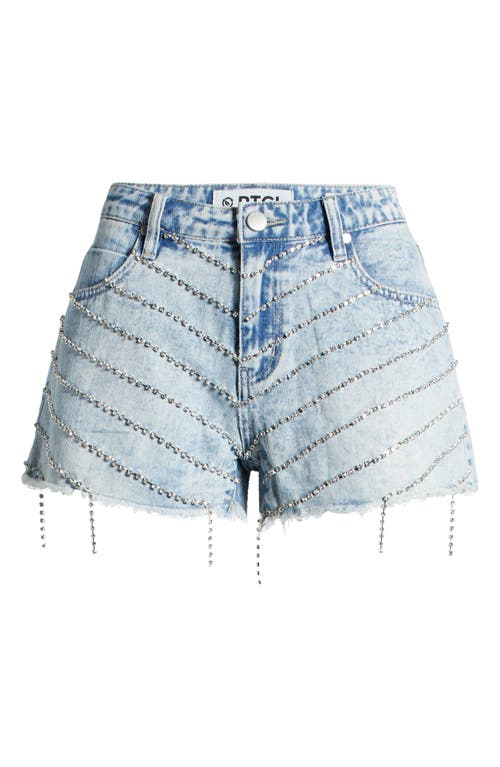 Shop Ptcl Rhinestone Fringe Denim Shorts In Light Indigo