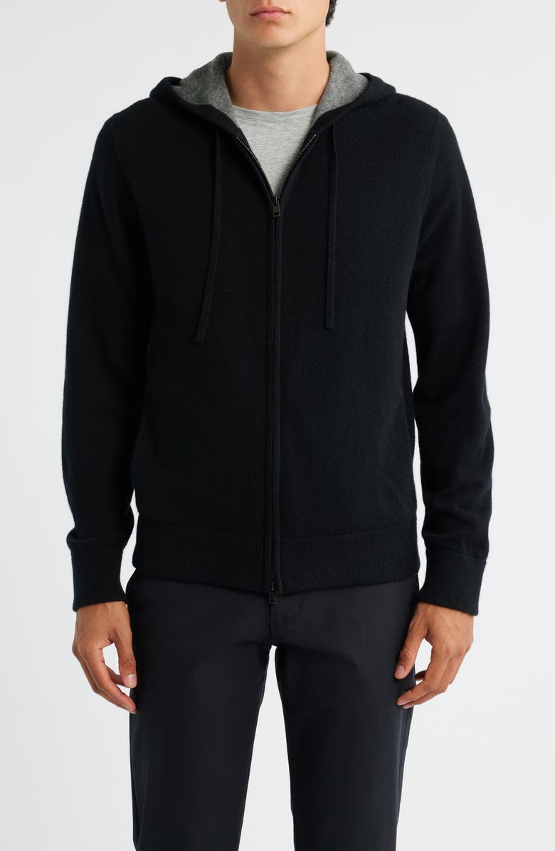 Vince Cashmere Zip Hoodie Sweater, Alternate, color, Black/ Medium Heather Grey