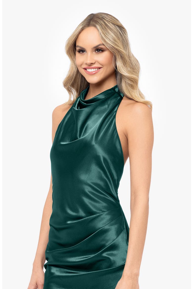 Halter Asymmetric Hem Satin Minidress, Alternate, color, HUNTER