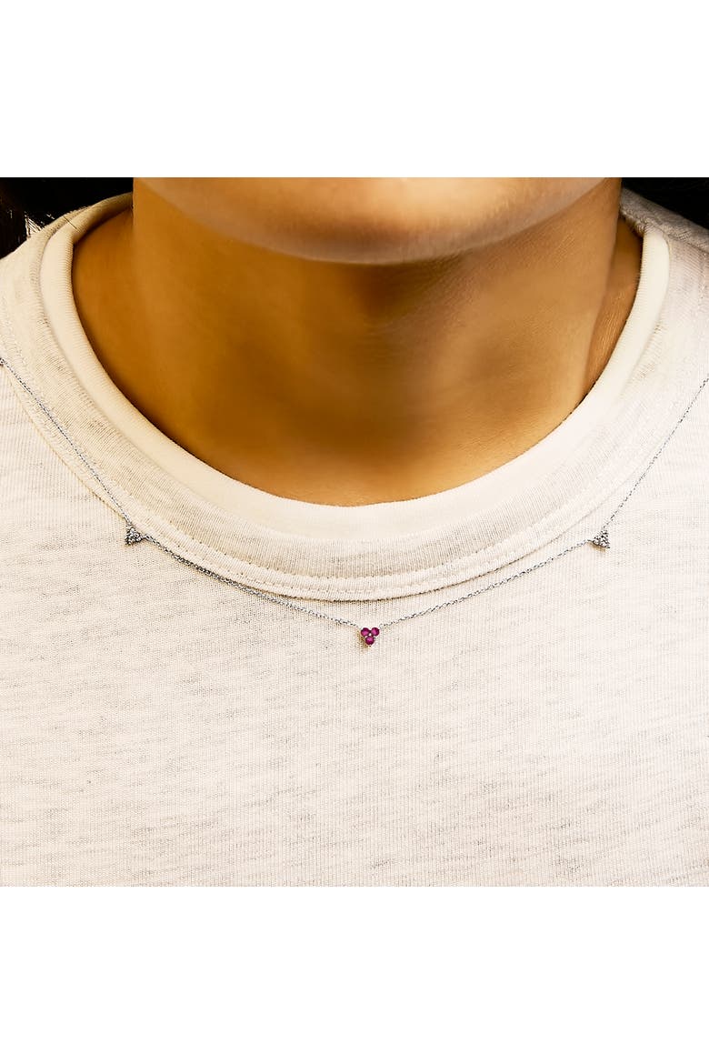 14K White Gold 1/5 Cttw Diamond and Ruby Tri Station Necklace, Alternate, color, White Gold