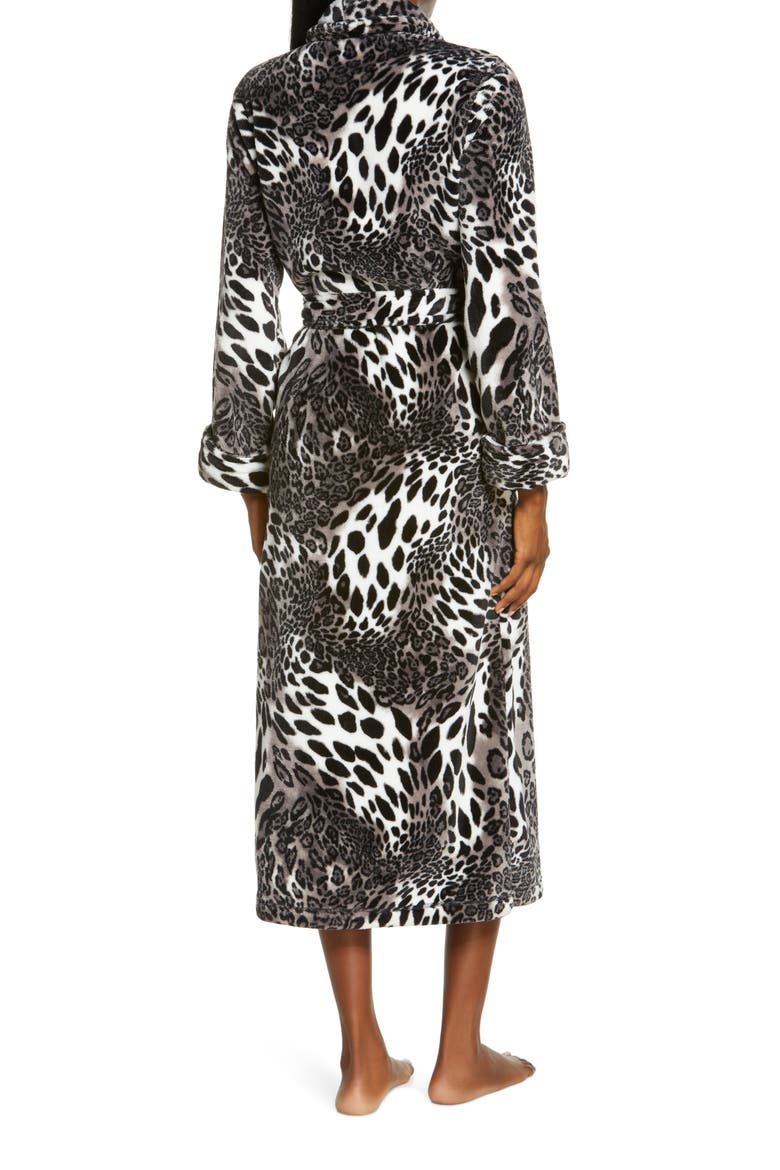 Leopard Plush Robe, Alternate, color, BLACK WHITE