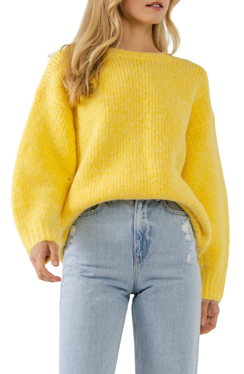 Free the Roses Oversize Crewneck Sweater, Alternate, color, Yellow