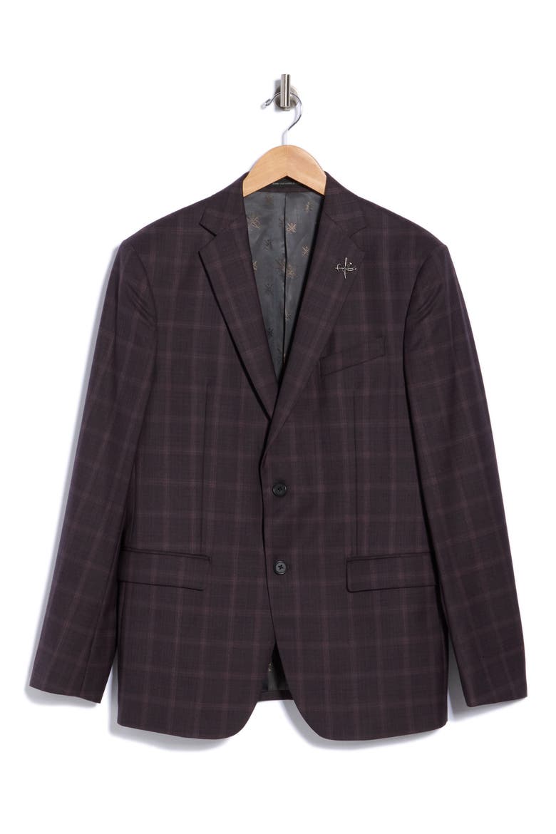 Check Wool Blend Sport Coat, Main, color, BURGUNDY
