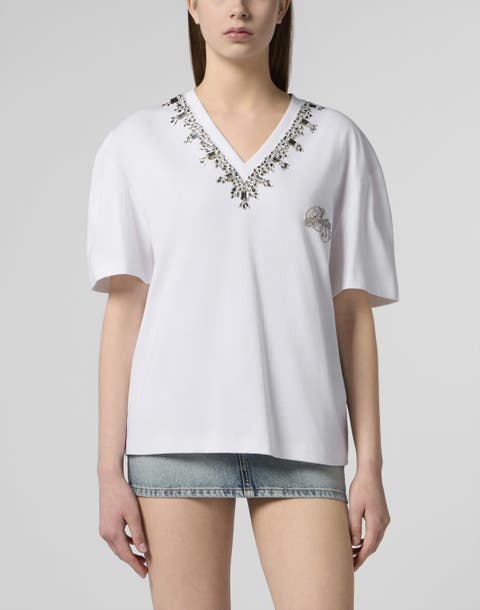 Man Fit V-Neck T-Shirt Crystals Women
